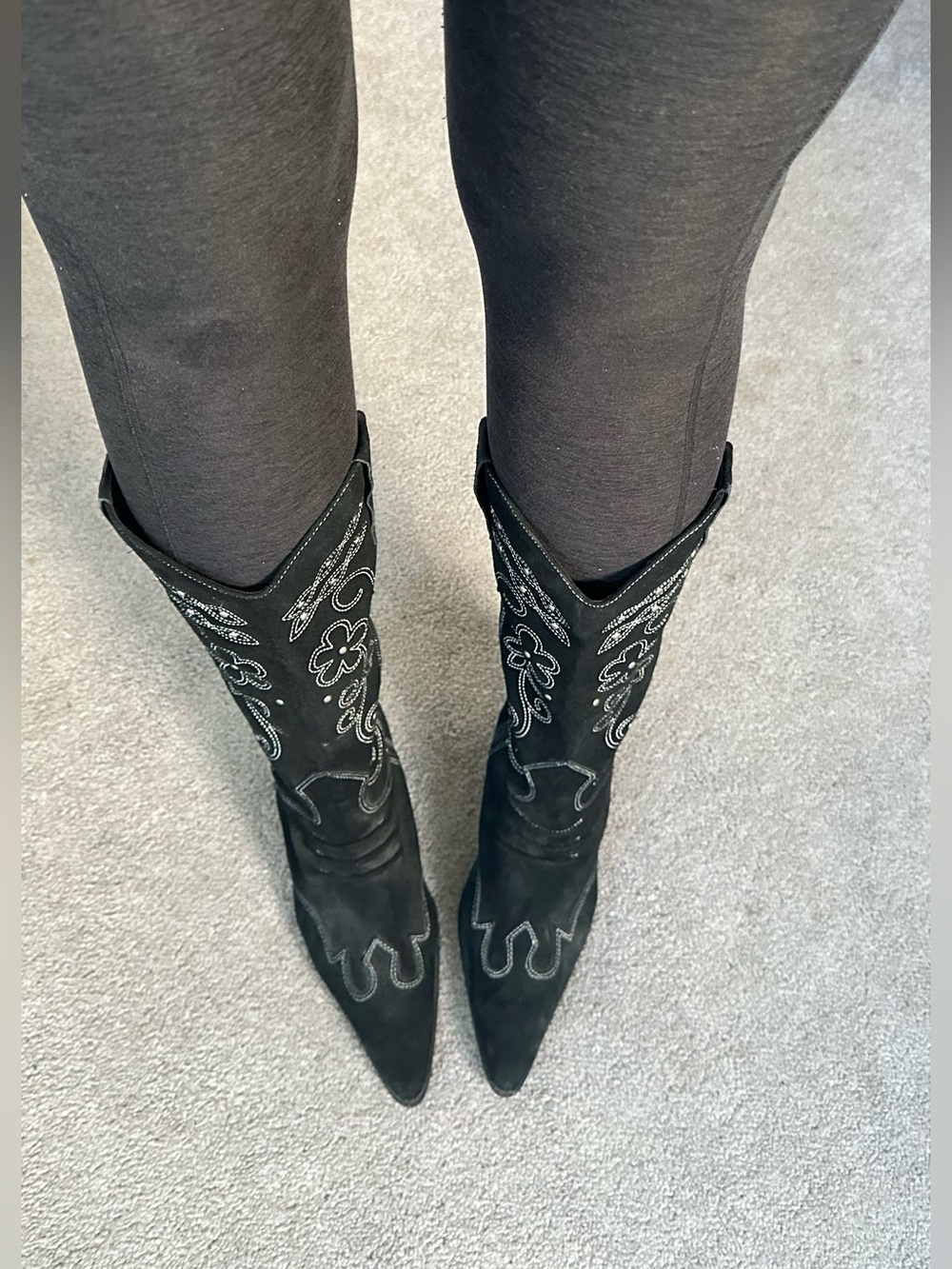 CAMI Genuine Suede Leather Black Embroidered Western Boots 10 GUC